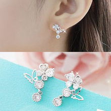 蝶舞花間，閃耀耳畔 2012新款9折韓國進口蝴蝶戀花水鉆耳釘